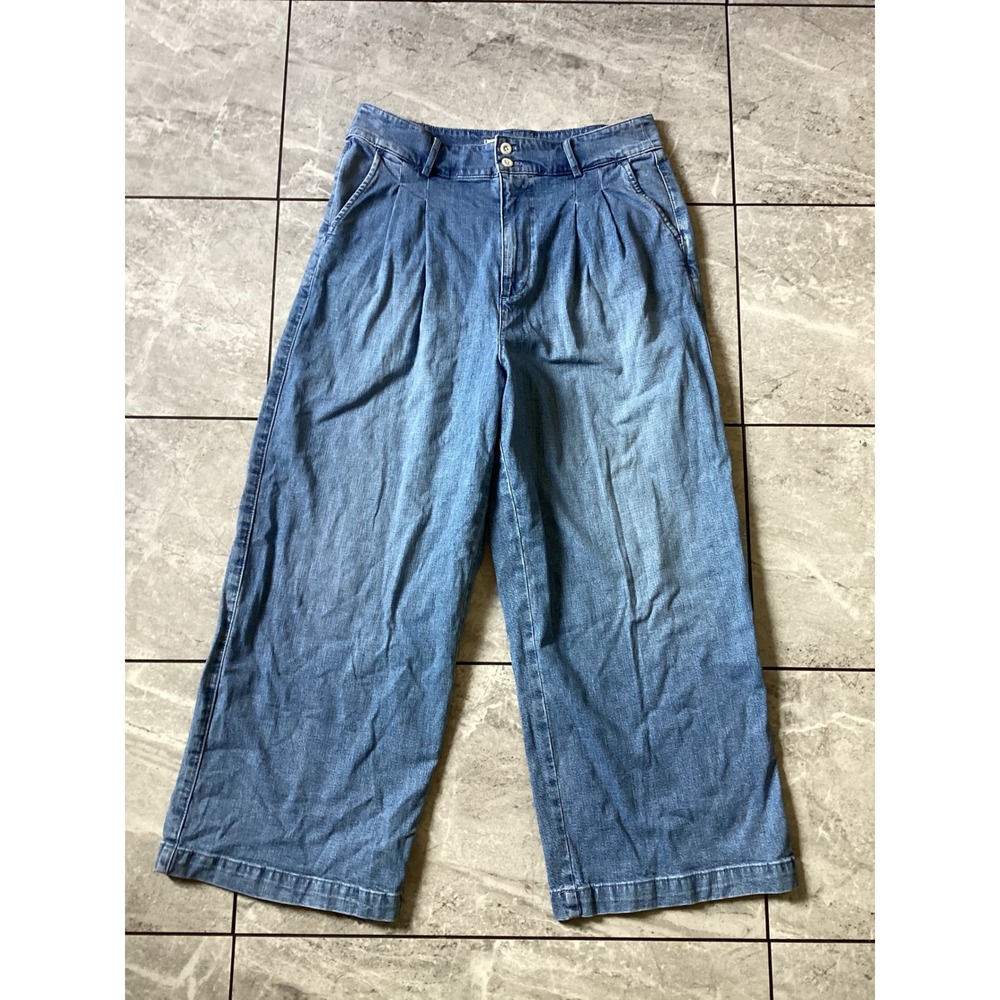 Madewell Pleated Wide Leg Jeans Light Wash High Rise Cropped Denim L3931 Size 12